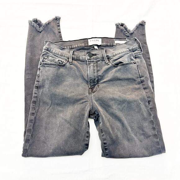Frame Le Skinny de Jeanne Crop Charcoal Raw Hem Denim Jeans Tull Size 28 - Picture 4 of 8